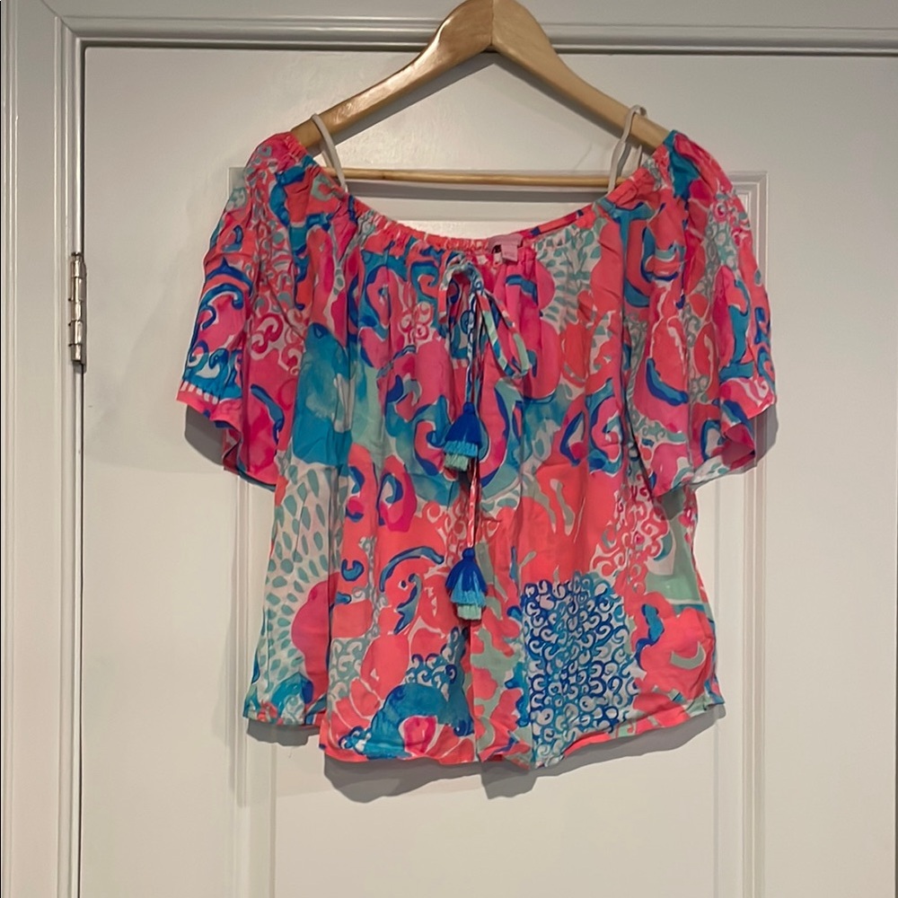 Lilly Pulitzer Pink Flutter Sleeve Off the Shoulder top